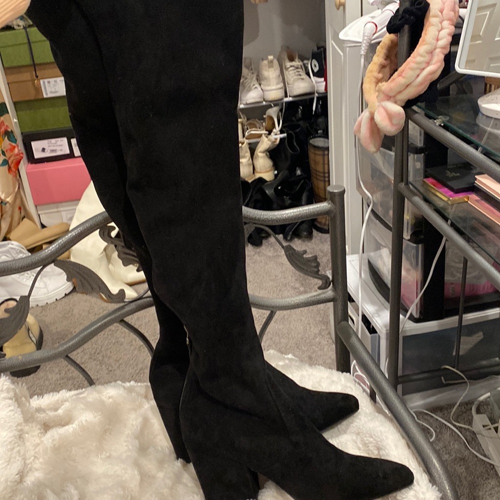 Black suede over the knee boots